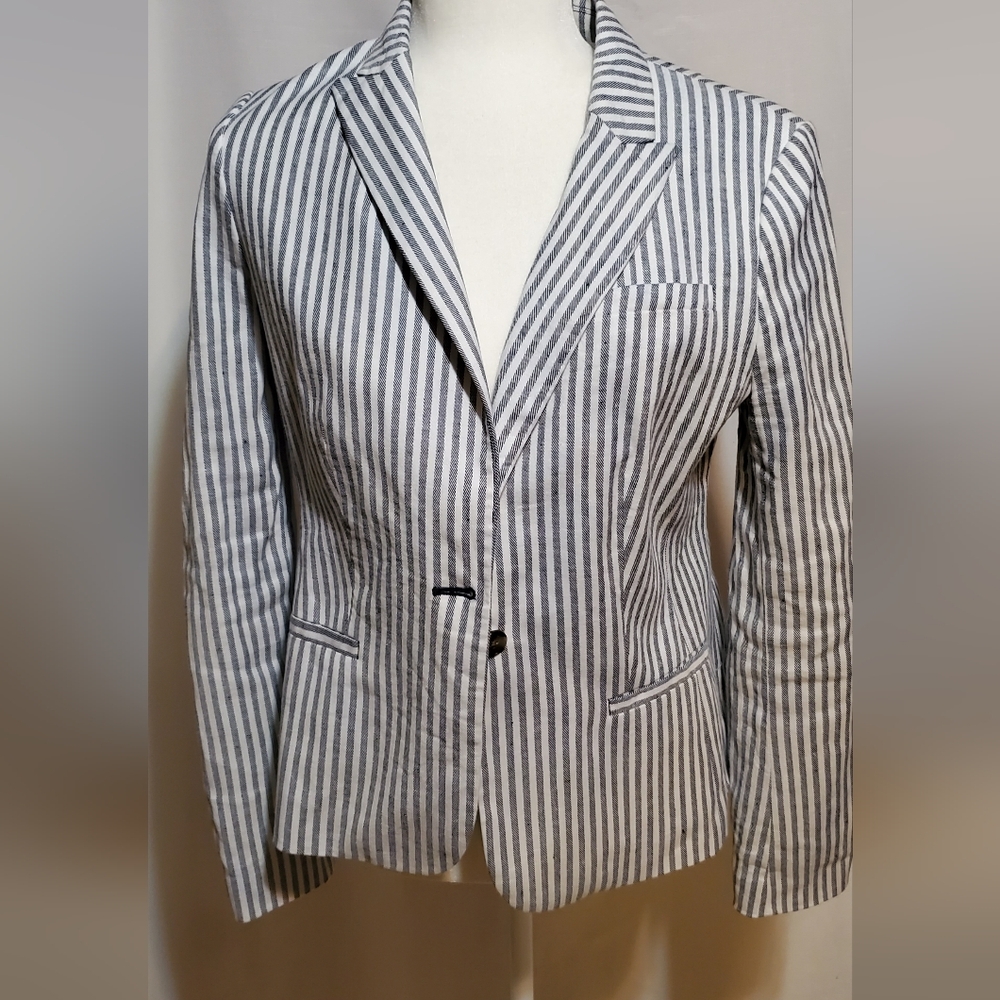 Black and White Striped Blazer